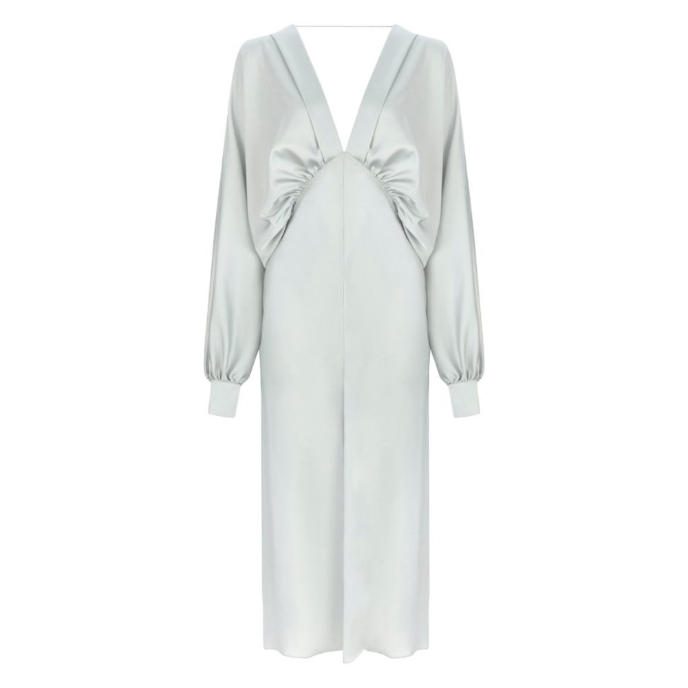 MILA V NECK SATIN DRESS by NAZLI CEREN Size S